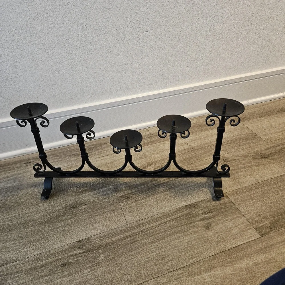 Vintage‎ black metal candelabra centerpiece 5 candleholder